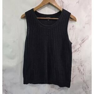 Talbots Sweater Vest Womens Large P Black Open Knit Lightweight Cover Up Capsule